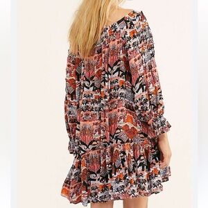 Free People Boho Elephant Print Off the Shoulder Long Sleeve Mini Dress M